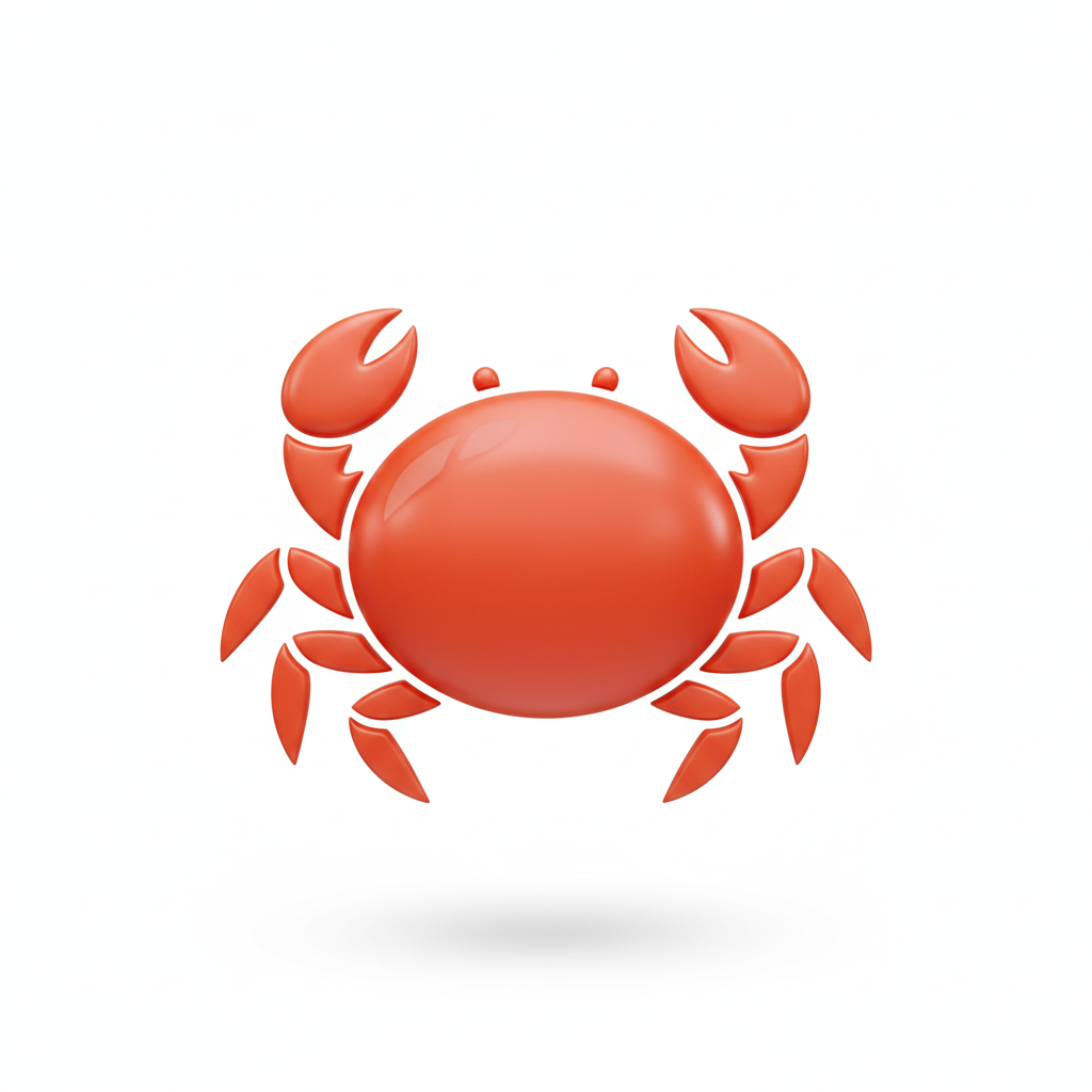 3D red crab icon with claws raised on white background